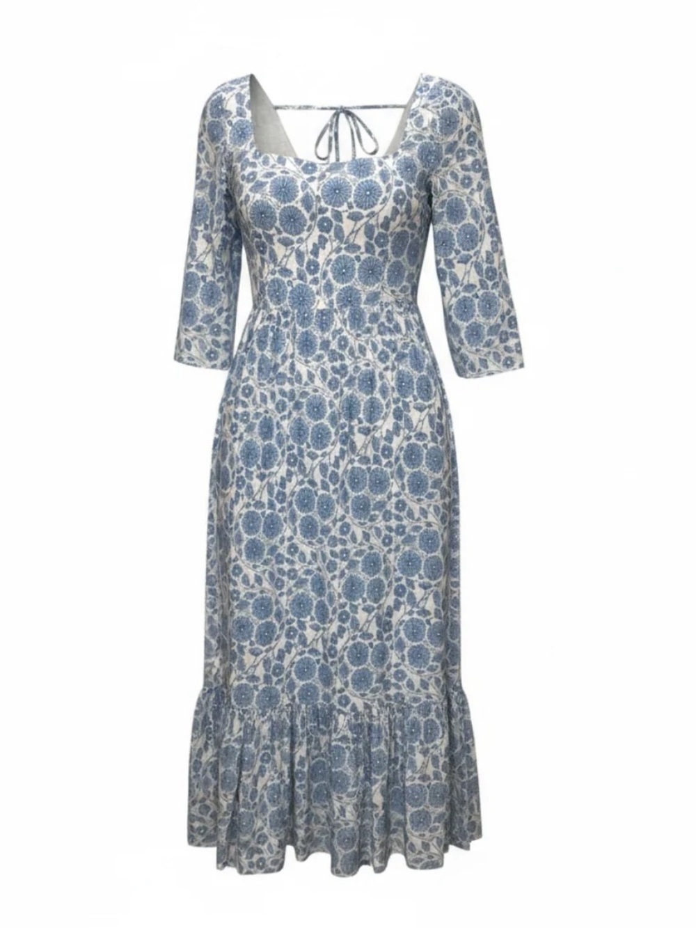 Madison Matthews Cotton Floral Midi Dress Blue White